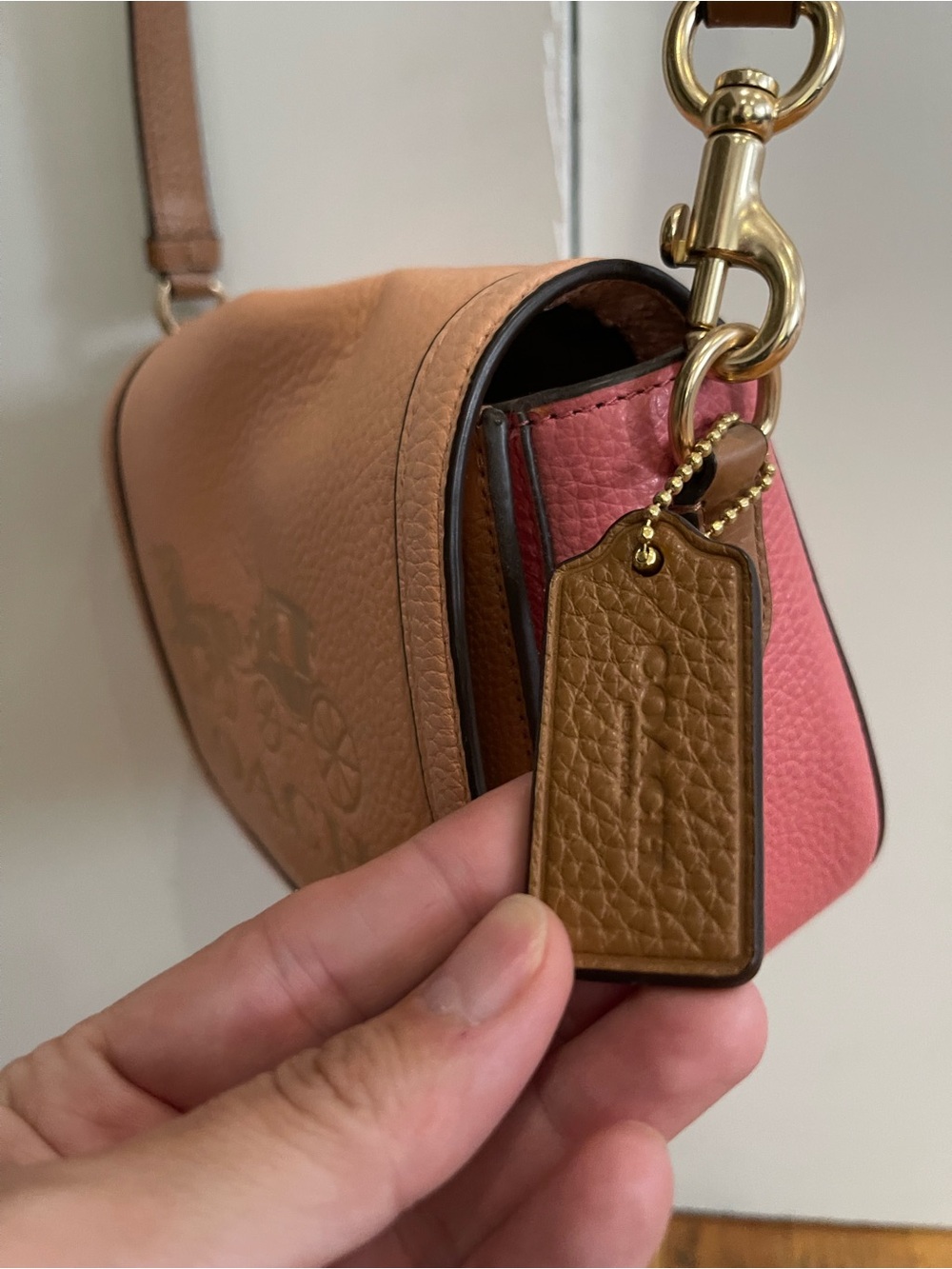 Coach Pebbled Leather Crossbody in Peach with Pink Trim - Picture 4 of 15